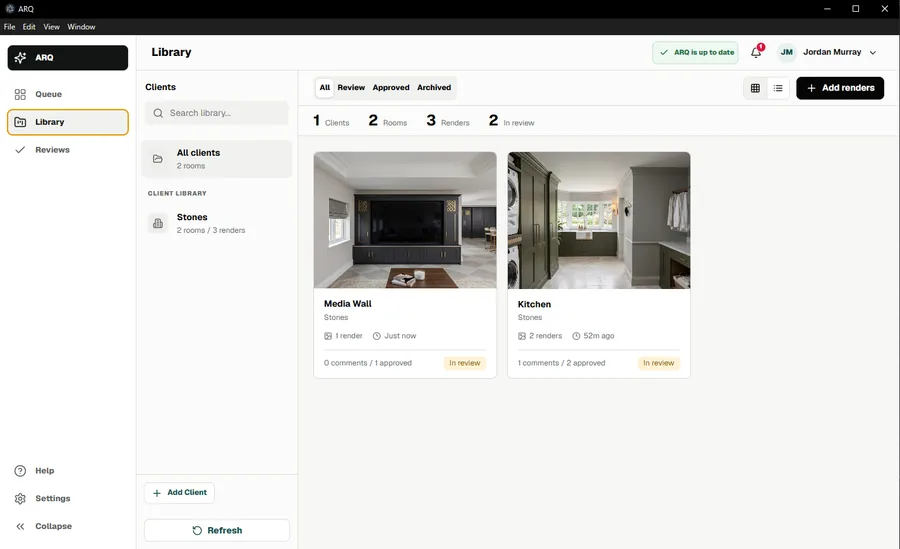 ARQ shared Client Library organised by customer and room