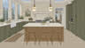 SketchUp-style original design of the same olive kitchen