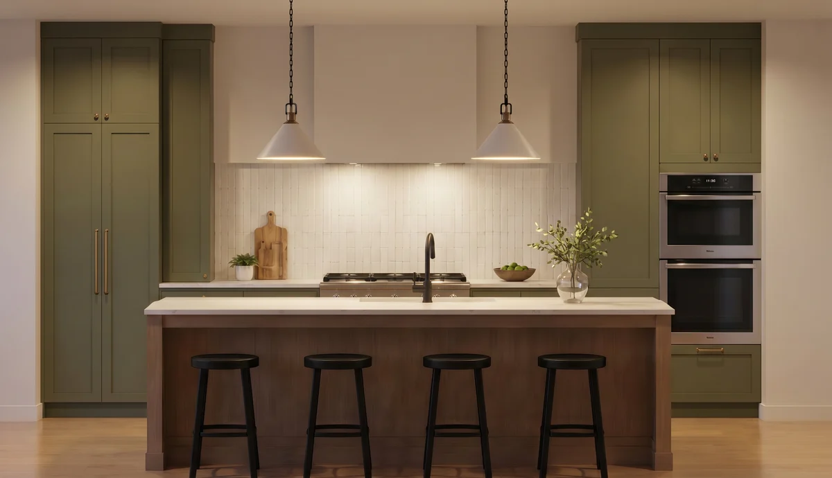 Polished front-on kitchen island render