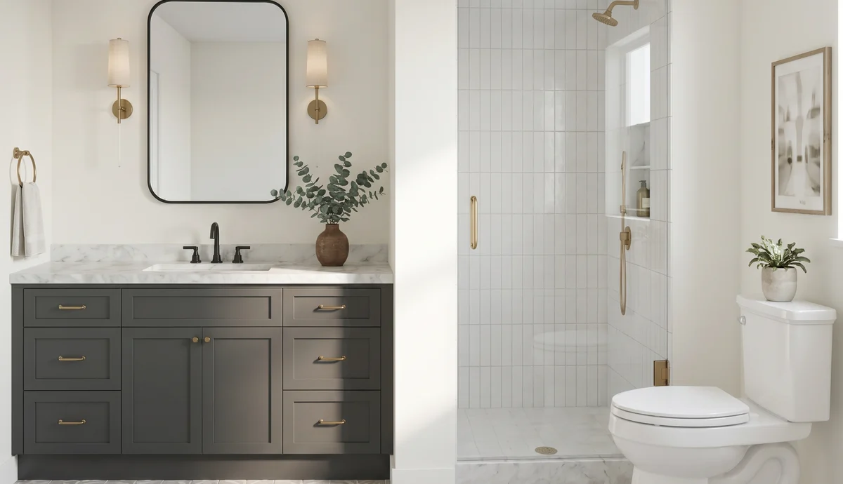 Polished dark bathroom vanity render